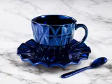 ☕ Tasse en Céramique Facettée avec Soucoupe Fleur - 180ml