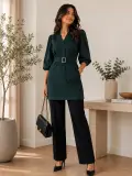 Robe courte femme Mango vert foncé à manches bouffantes et ceinture à boucle – Taille M