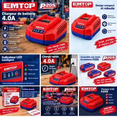 Chargeur Batterie 20V 4A P20s EMTOP