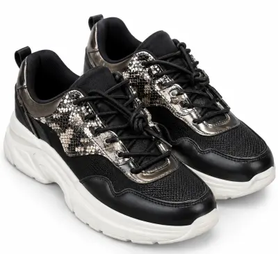 Sneakers Femme Claudia Ghizzani – Noir & Argent – Semelle Blanche – Taille 38