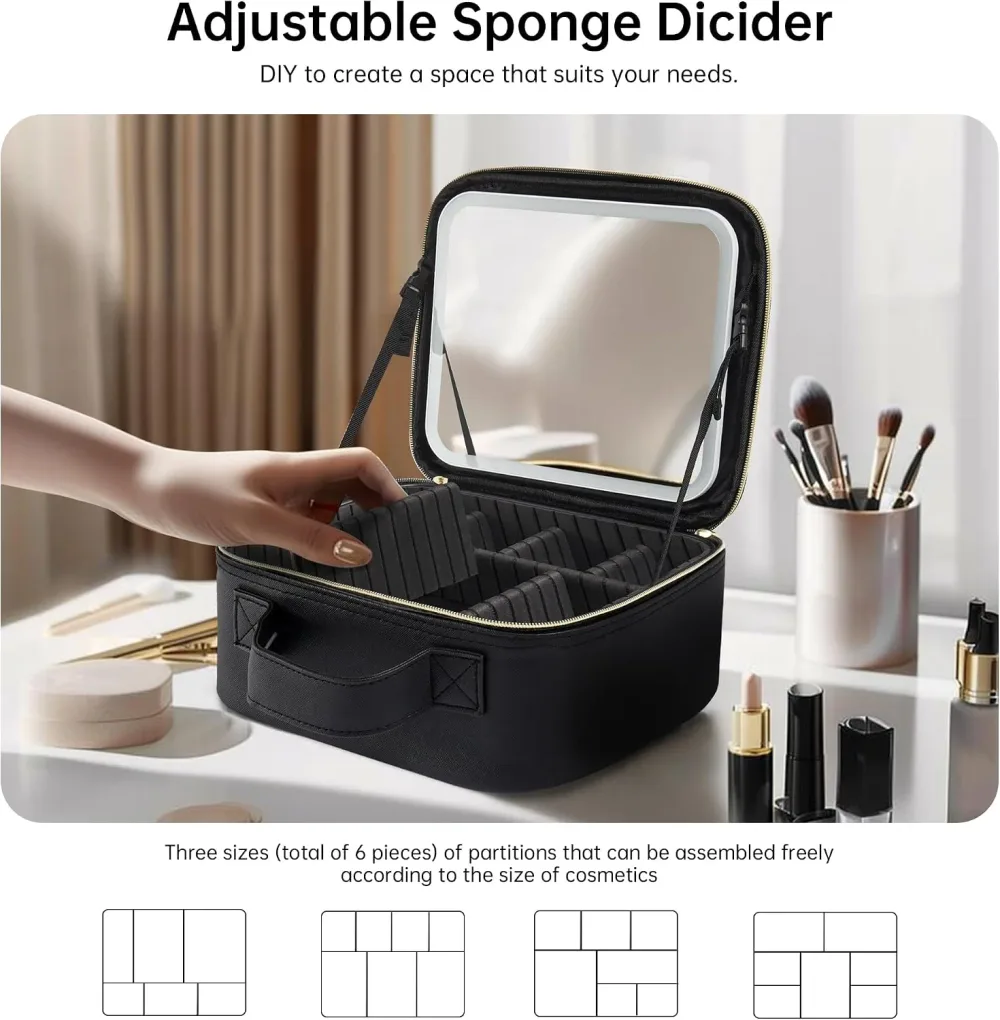 Trousse de Maquillage et Voyage avec Miroir LED Intégré 3 Modes de Lumière - حقيبة تنظيم المكياج والسفر مع مرآة مضيئة