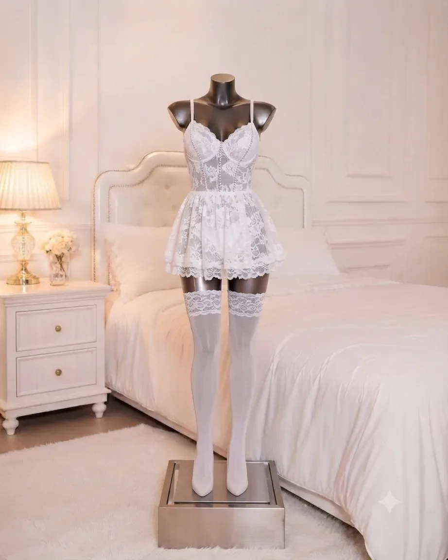 Ensemble de lingerie noire luxueuse en dentelle avec (string+bas)