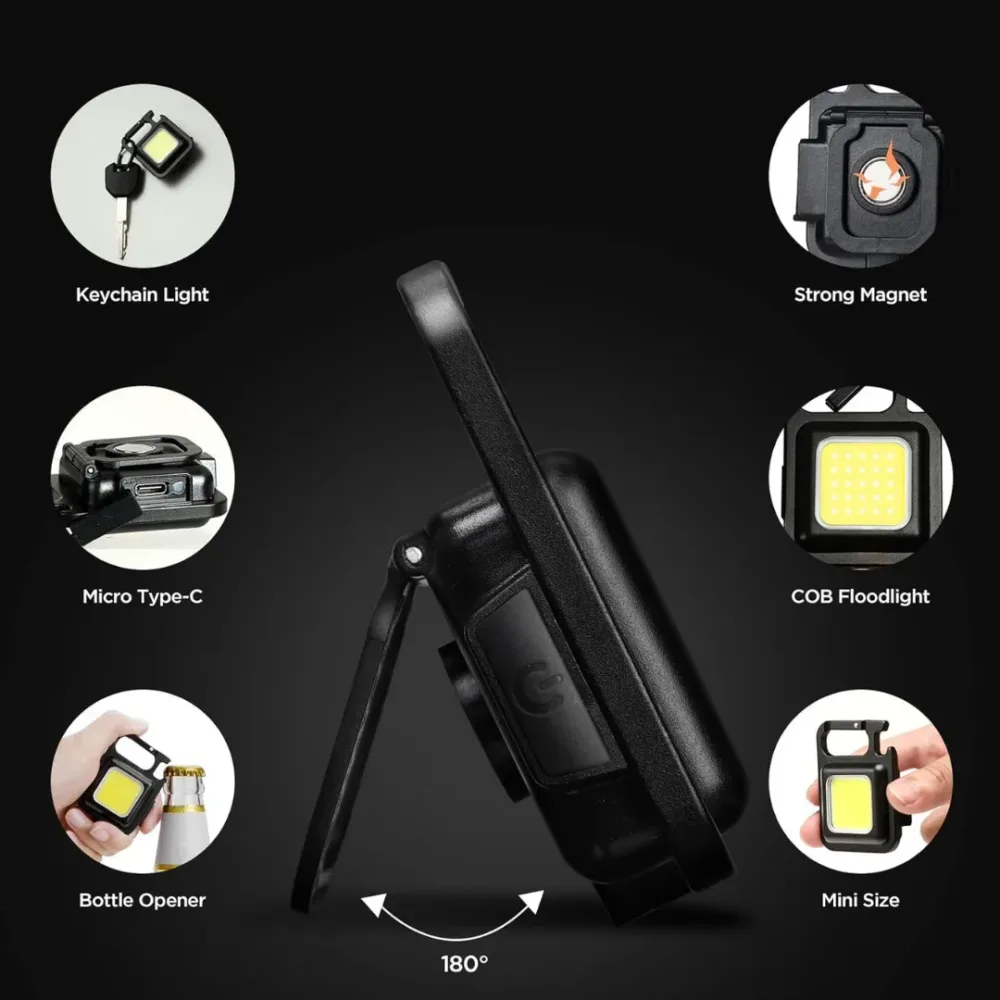 Mini Lampe LED COB Rechargeable USB – 3 Modes, Magnétique & Décapsuleur