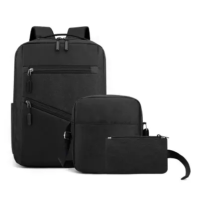 Sac à dos homme avec sac bandoulière et trousse 3en1 noir 127772-5 – محفظة ظهر رجالية 3 قطع أسود