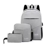 🎒 Sac à dos homme avec sac bandoulière et trousse 3en1 gris 2755-8 – محفظة ظهر رجالية 3 قطع رمادي