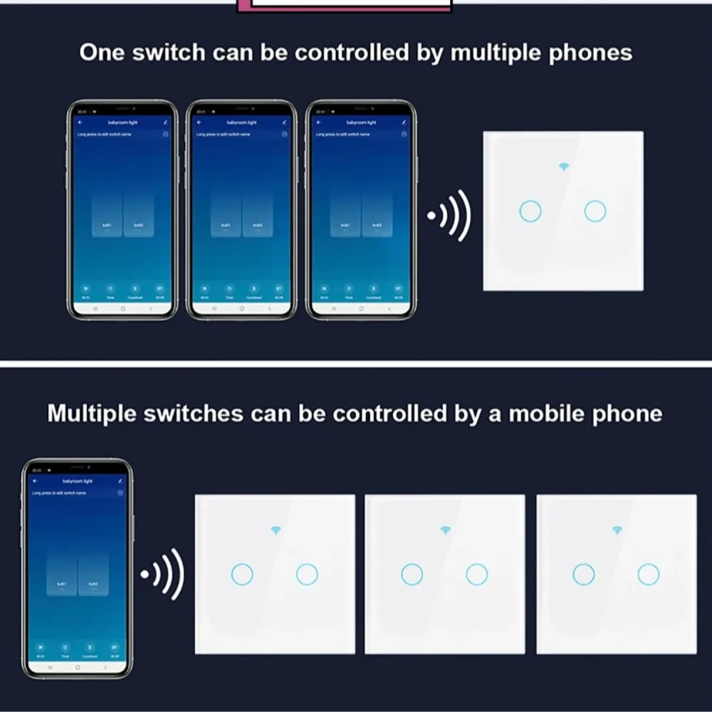 Interrupteur Tactile intelligent Wifi Tuya Smart, sans ou avec Neutre