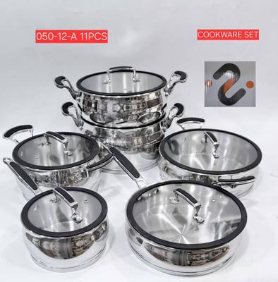 طقم أواني الطبخ الاحترافي "ستانلس ستيل" (Batterie de Cuisine en Inox - 11 Pièces)