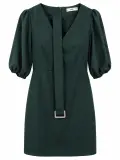 Robe courte femme Mango vert foncé à manches bouffantes et ceinture à boucle – Taille M