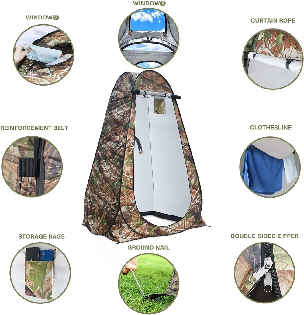 Tente de change pliable protection UPF 50+ et imperméable, 120 x 120 x 190 cm, camouflage - خيمة تغيير الملابس قابلة للطي