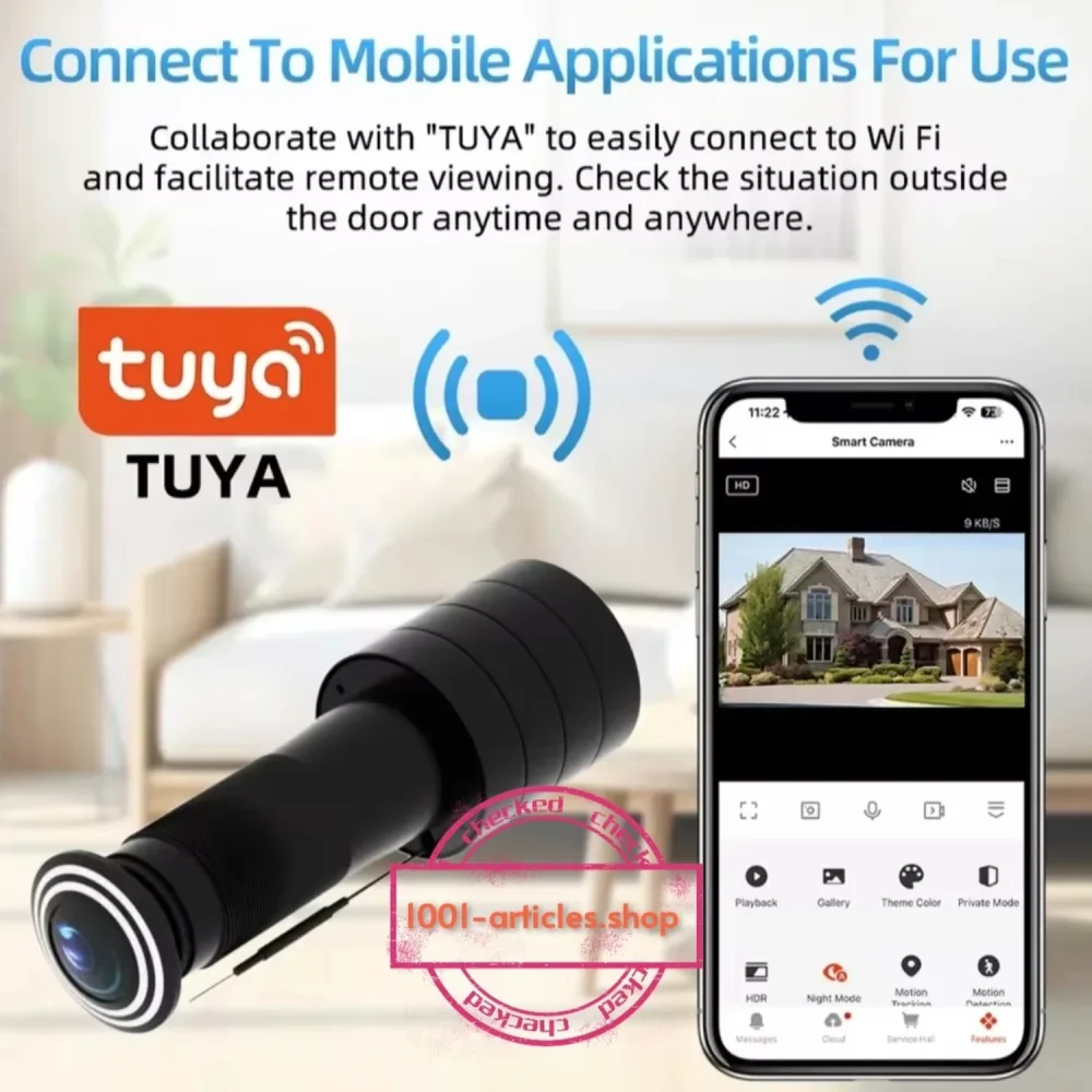Tuya Smart Wi-Fi, Caméra HD 3 MP, Judas angle 170°, Visiophone.