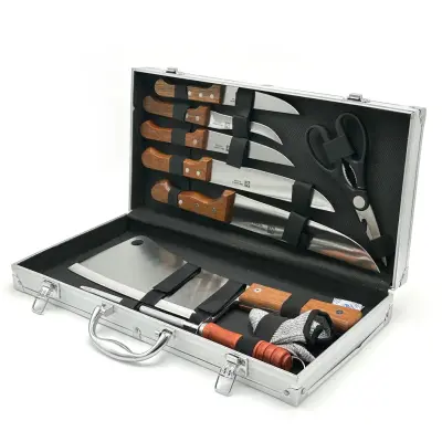 Coffret de Couteaux Professionnel avec Valise en Aluminium 9Pcs - طقم سكاكين الجزارة في حقيبة ألمنيوم صلبة