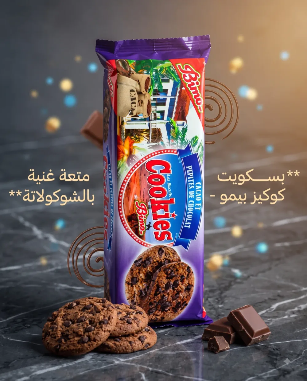 كوكيز كاكاو و حبيبات الشكولاطة --بيمو--