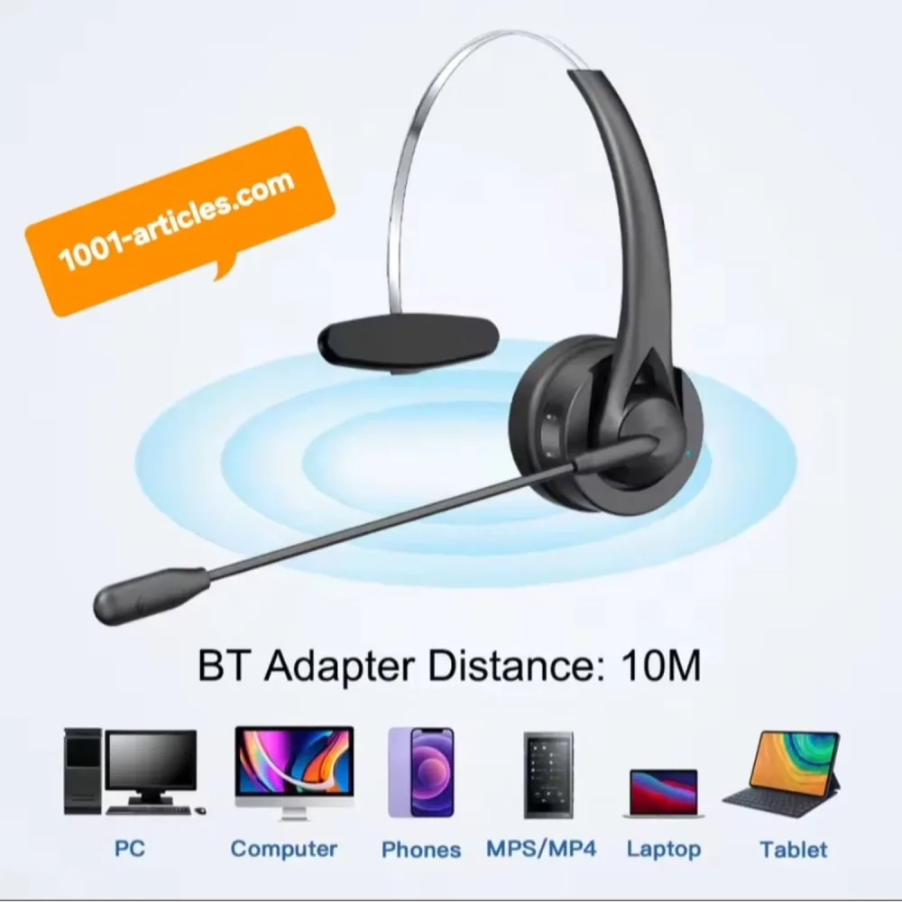 Casque sans fil Bluetooth avec Microphone réglable pour centre d'appels.