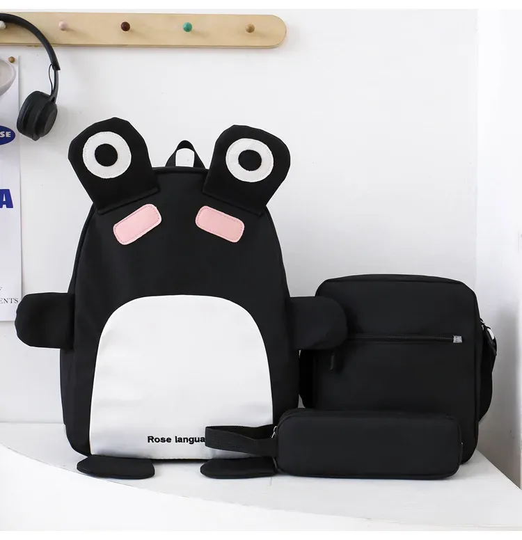 Sac à Dos Scolaires Enfant 3 en 1 Motif Grenouille Rose Language Style Dos Kawaii Rose SACKDS32RS - طقم حقائب مدرسية للأطفال 3 في 1 بتصميم الضفدع اللطيف