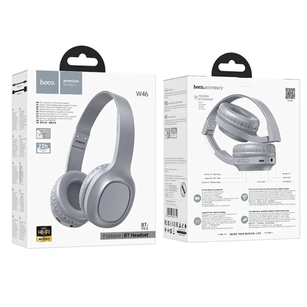 🎧 Casque Bluetooth Hoco W46 – BT 5.3, Pliable, 20H d’Autonomie