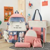 Sac à Dos Multifonctionnel Kawaii Grand Volume Imperméable et Résistant 5Pcs Mauve SACKDS25MV - حقيبة ظهر بعدة قطع بتصميم كاوايي