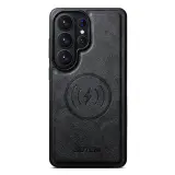 Case anti-choc S24 Ultra / S25 Ultra — جلد صناعي فاخر ،  يدعم الشحن الاسلكي بدون نزع  الكوفر
