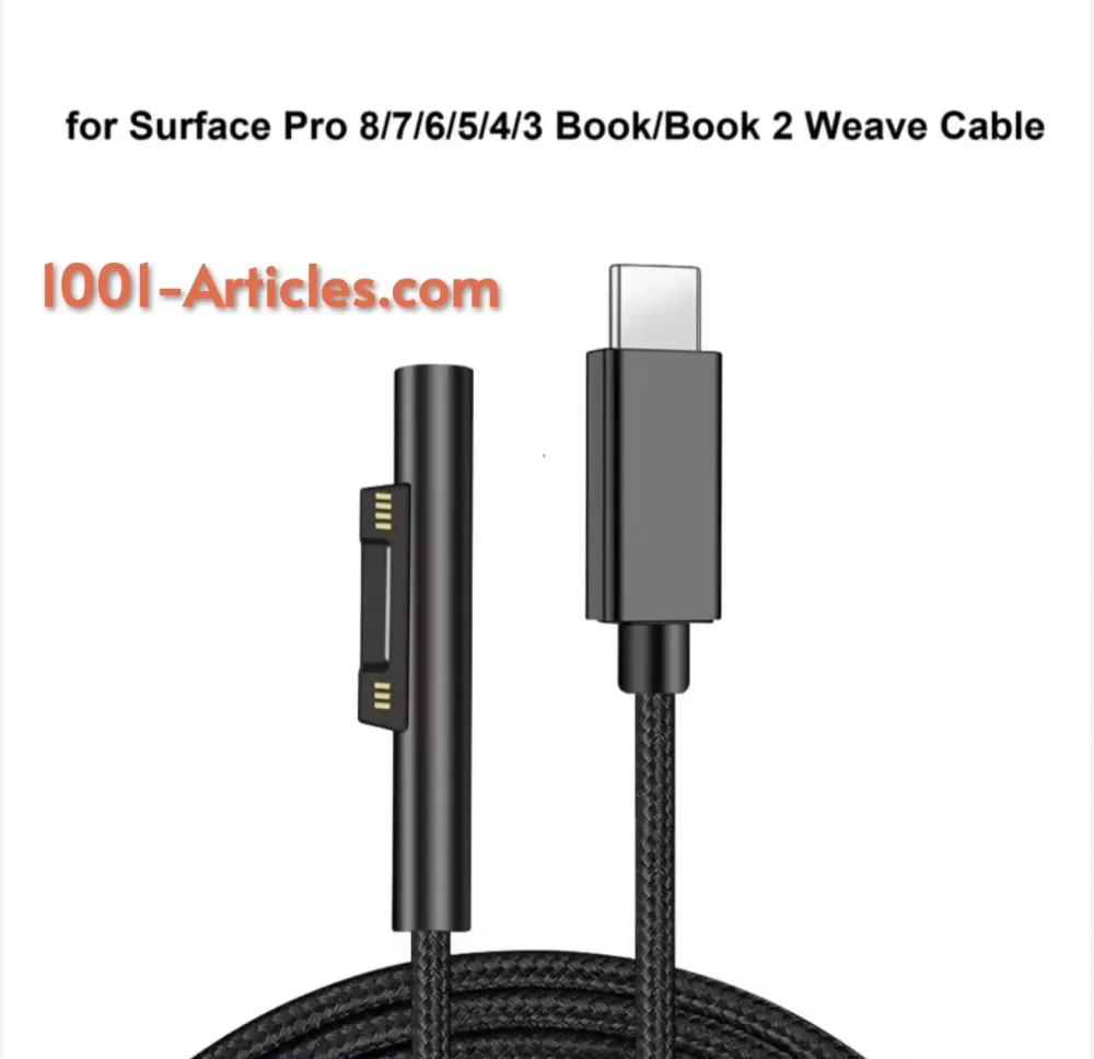 Adaptateur et Cable d'alimentation Type C 15V - 3A pour Microsoft Surface