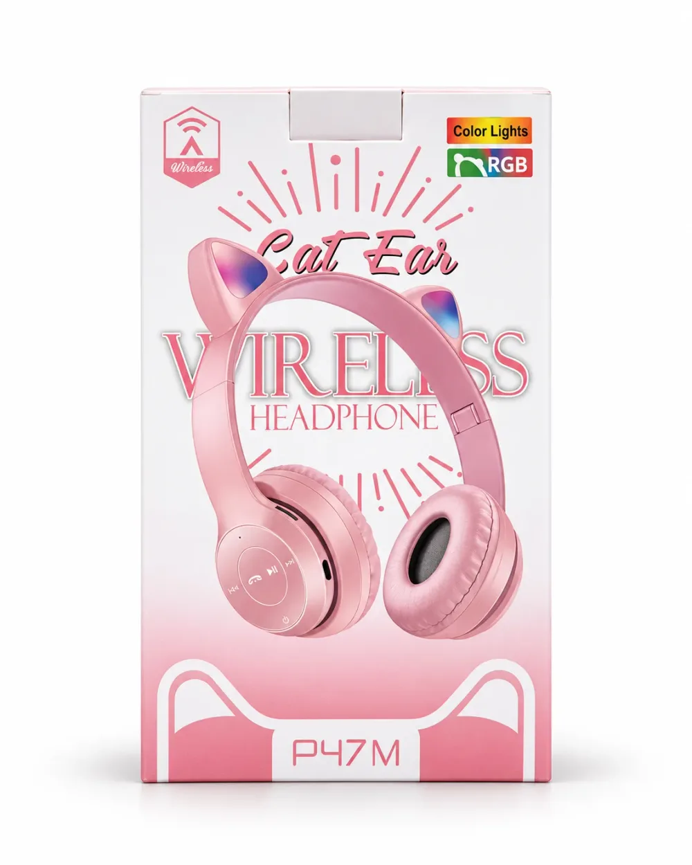 Casque Bluetooth sans fil avec oreilles de chat LED P47M