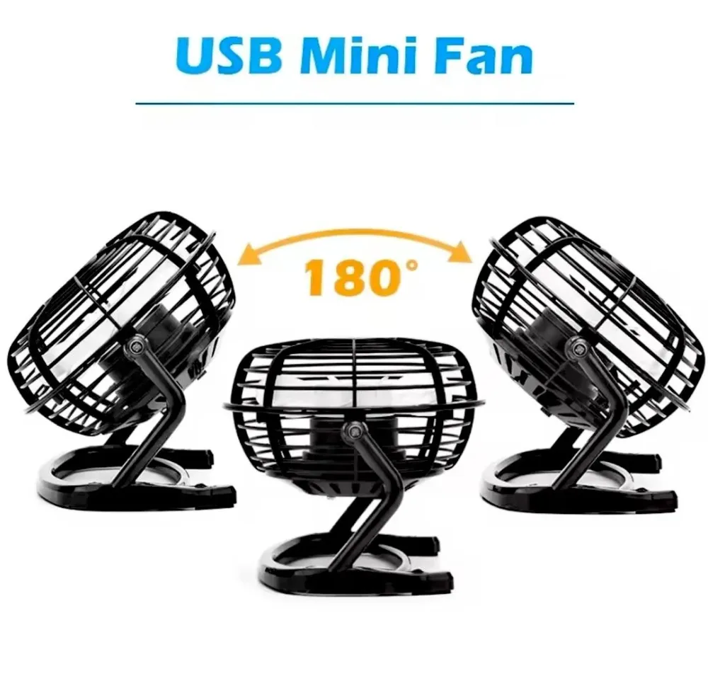 مروحة USB المكتبية المحمولة – انتعاش أينما كنت! استمتع بهواء منعش أثناء العمل أو الدراسة مع مروحة USB العملية والأنيقة. تتميز بمحرك هادئ وتدفق هواء قوي، مع إمكانية تعديل زاوية الدوران حتى 180° لتوجيه الهواء بالشكل الذي يناسبك.