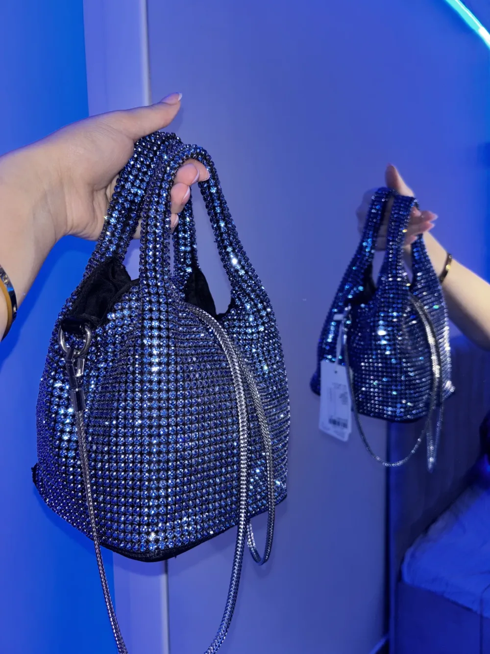 Crystal Luxury Bag – Silver & Midnight Blue Edition
