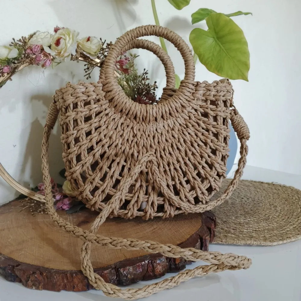 Sac Panier en Paille Tressée – Style Bohème
