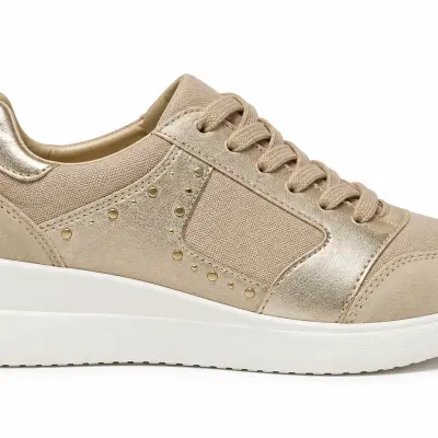 GEOX D Stardust B – Sneakers Femme Beige en Suède & Canvas
