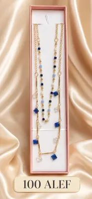 Collier multirang à perles bleues