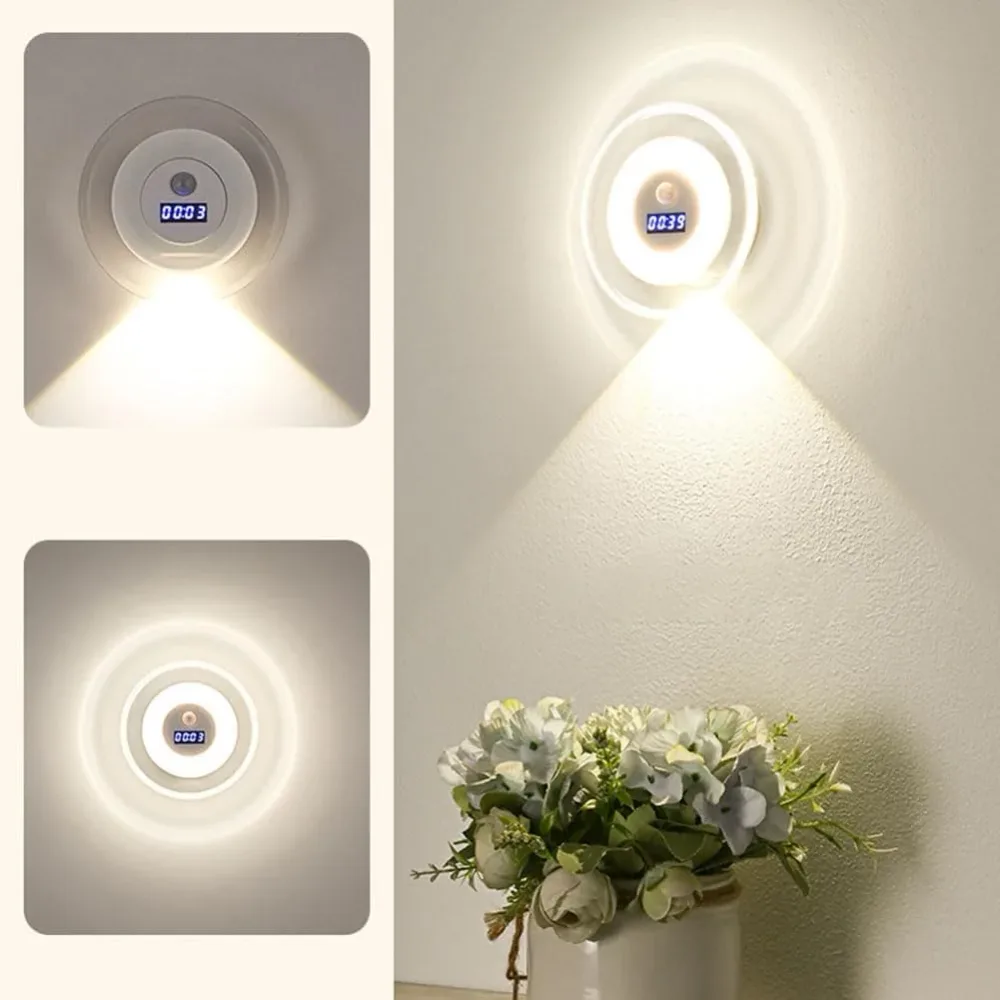 Applique Murale LED Intelligente Avec Capteur de Mouvement Écran Horloge Numérique - مصباح الحائط الذكي بمستشعر حركة وشاشة رقمية لعرض الوقت