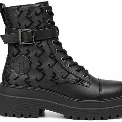 LIU JO London 03 – Bottines Femme Noires à Lacets, Boucle & Semelle Plateforme