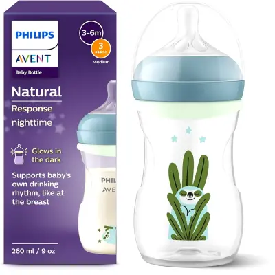 Biberon nuit Natural Response – bouteille 260 ml avec tétine à débit moyen (débit 3)
