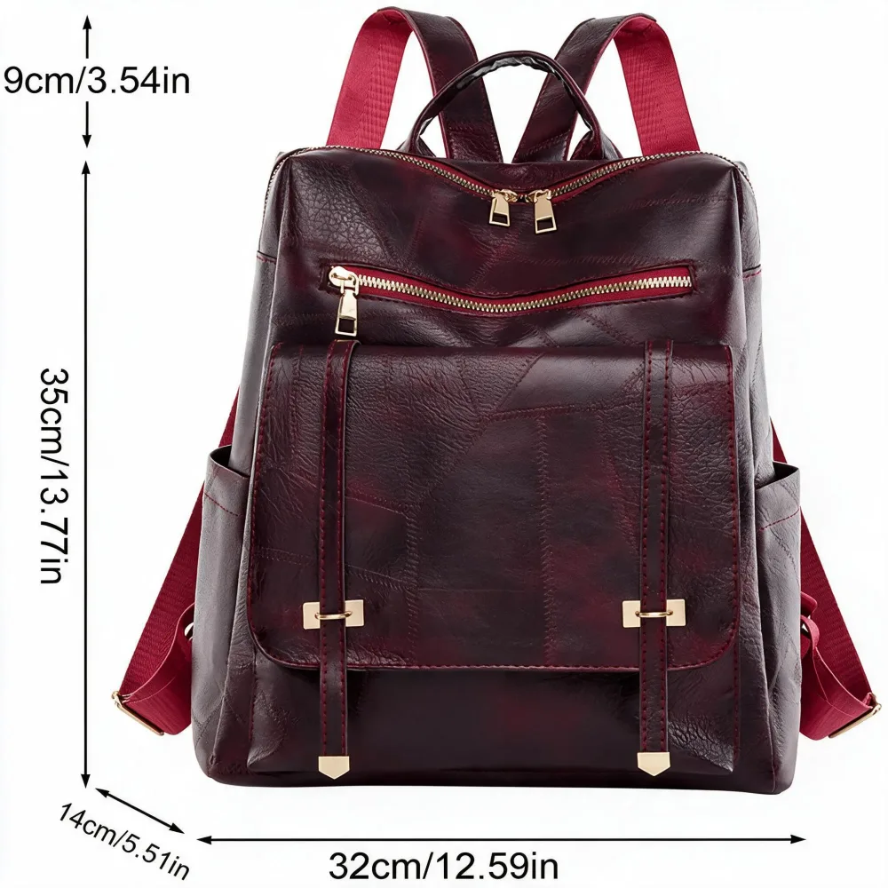 Sac à dos rétro en cuir synthétique pour femme Grenat - حقيبة ظهر نسائية من الجلد