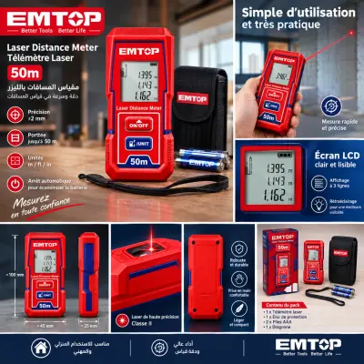 Mètre Laser 50M EMTOP