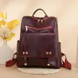 Sac à dos rétro en cuir synthétique pour femme Grenat - حقيبة ظهر نسائية من الجلد