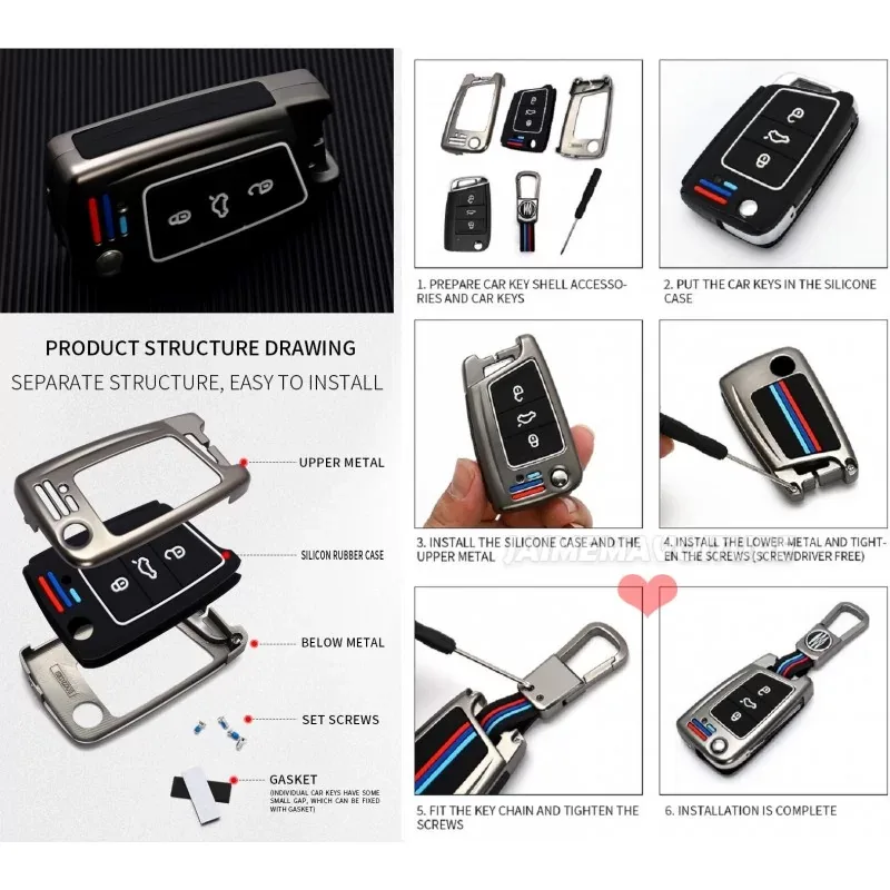 Coque clé pour Audi A1 VW Golf 7 Polo Touran T-ROC Tiguan / Skoda / Seat