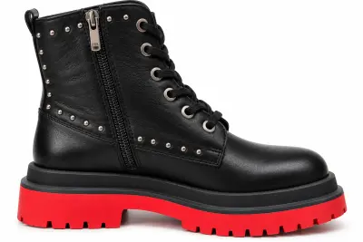 INUOVO – Bottines Femme en Cuir Noir Rock-Chic à Semelle Rouge