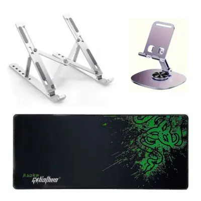 Pack Bureau & Gaming 3-en-1 – Support Laptop + Tapis XXL + Support Téléphone