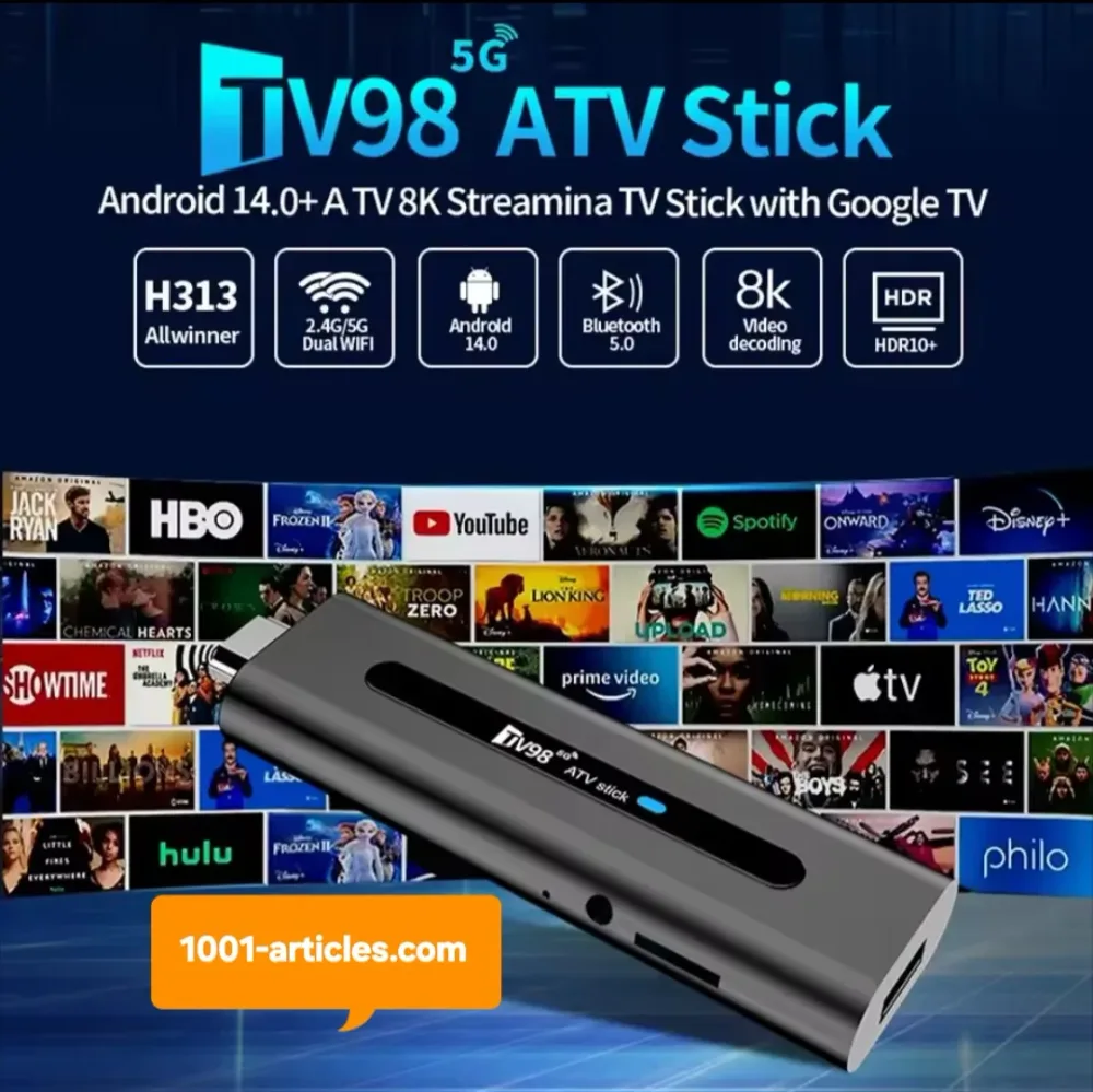 Smart StickTv, TV98 ATV, 5G, Android 14, 8K - Mini Clé TV, Google Tv, UltraHD.
