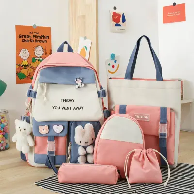 Sac à Dos Multifonctionnel Kawaii Grand Volume Imperméable et Résistant 5Pcs Mauve SACKDS25MV - حقيبة ظهر بعدة قطع بتصميم كاوايي