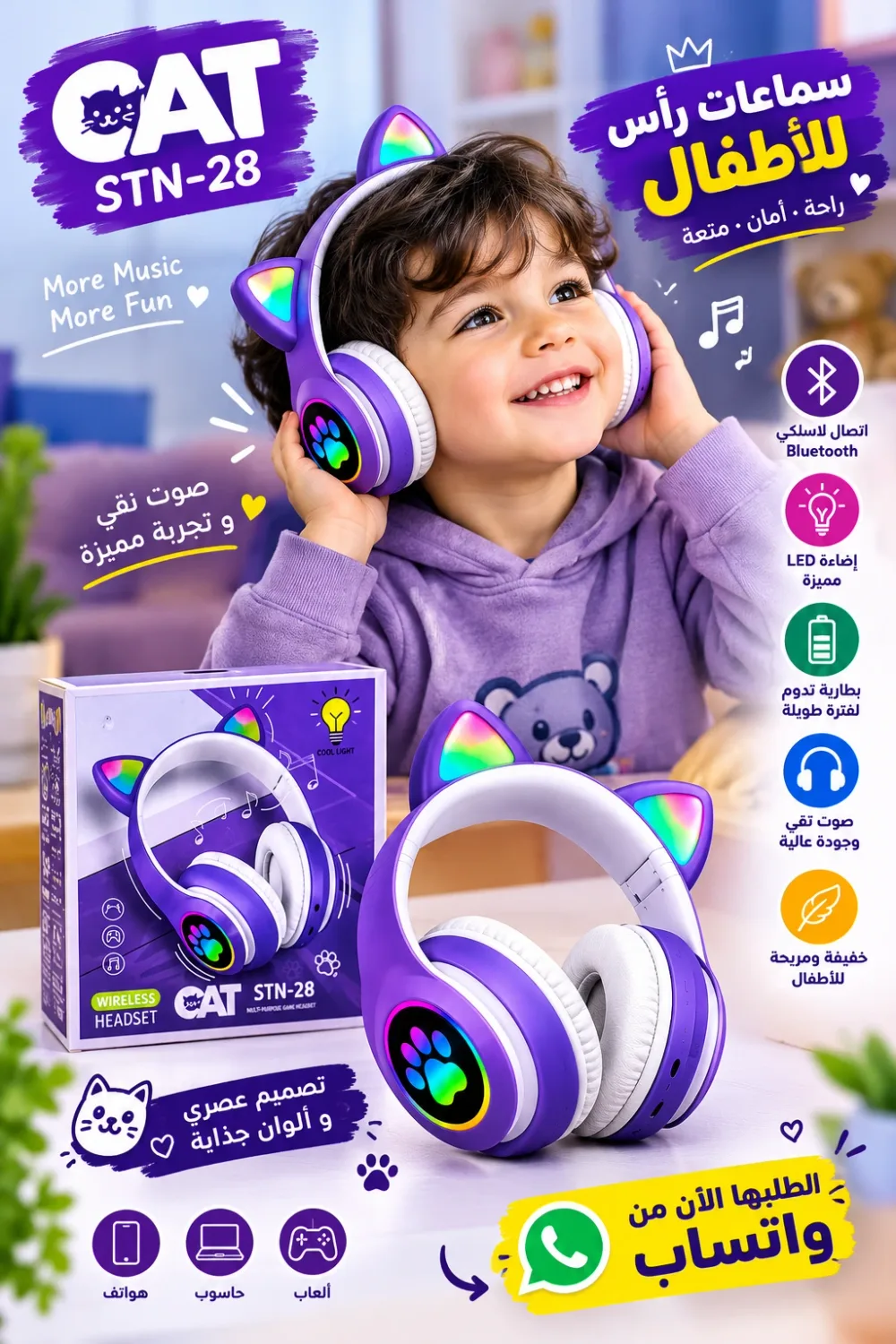 Casque Bluetooth Cat STN-28 avec LED RGB – Wireless