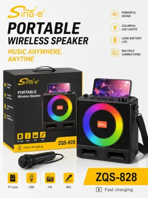 ZQS-828 Enceinte solaire portable Bluetooth avec éclairage LED RGB, radio FM et prise en charge de carte TF pour aventures en extérieur et fêtes