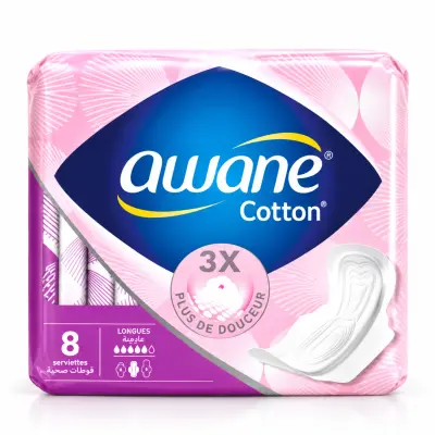 AWANE Coton Serviettes Hygiéniques 3X Plus Doux Normales 8Pcs