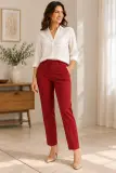 Pantalon Femme Damart Rouge Bordeaux – Coupe Droite Classique – Taille 50