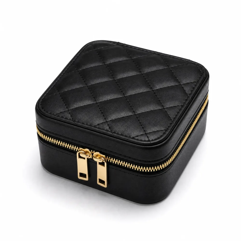 💍 Écrin à Bijoux Compact – Simili Cuir Matelassé