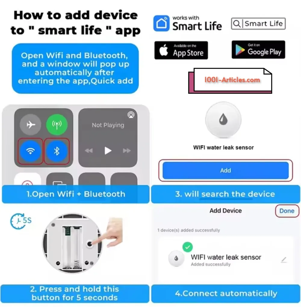 Détecteur de fuite d'eau Water drop Or Overflow- Tuya Smart - WiFi
