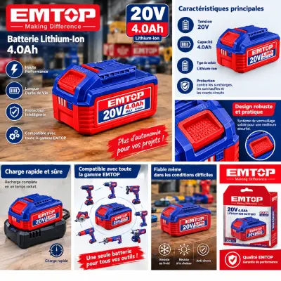Batterie 20V 4A EMTOP