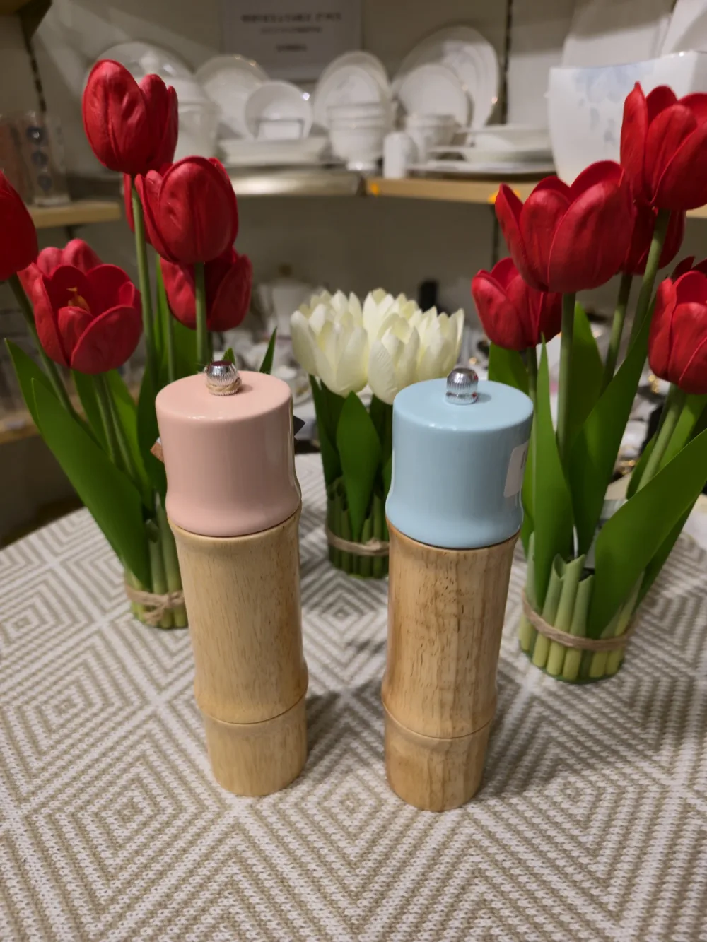 Moulin à Épices en Bois Style Bambou — Rose et Bleu