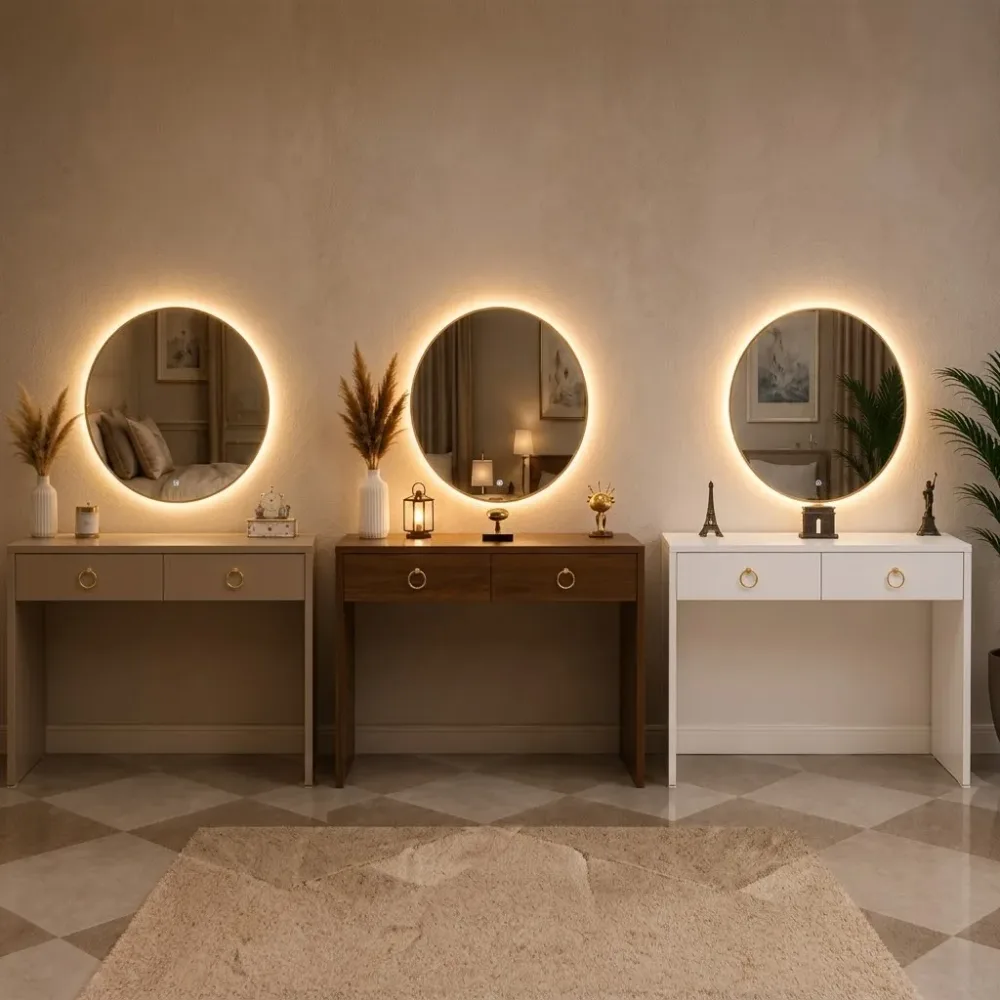 👆 كوافوز عصري ( 80×30 سنتم )مع مرآة LED مضيئة (65×65 سنتم ) ✨️🪞 | أناقة وترتيب في قطعة واحدة ✨️.