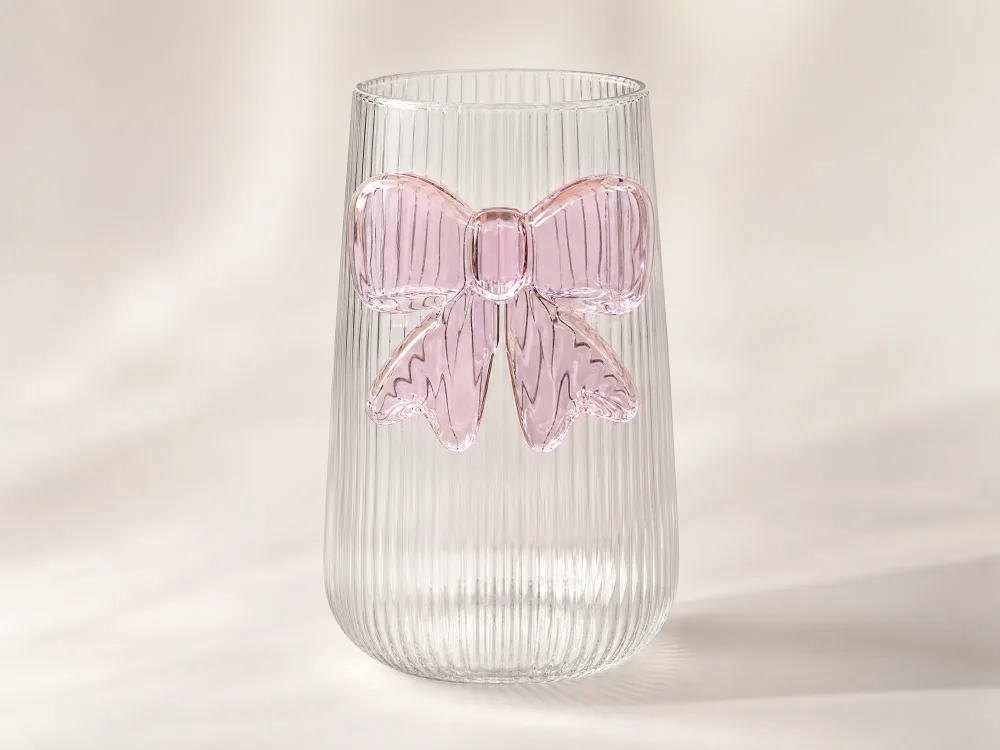 🎀 Verres en Verre Nervuré avec Nœud Décoratif - Collection Romantique