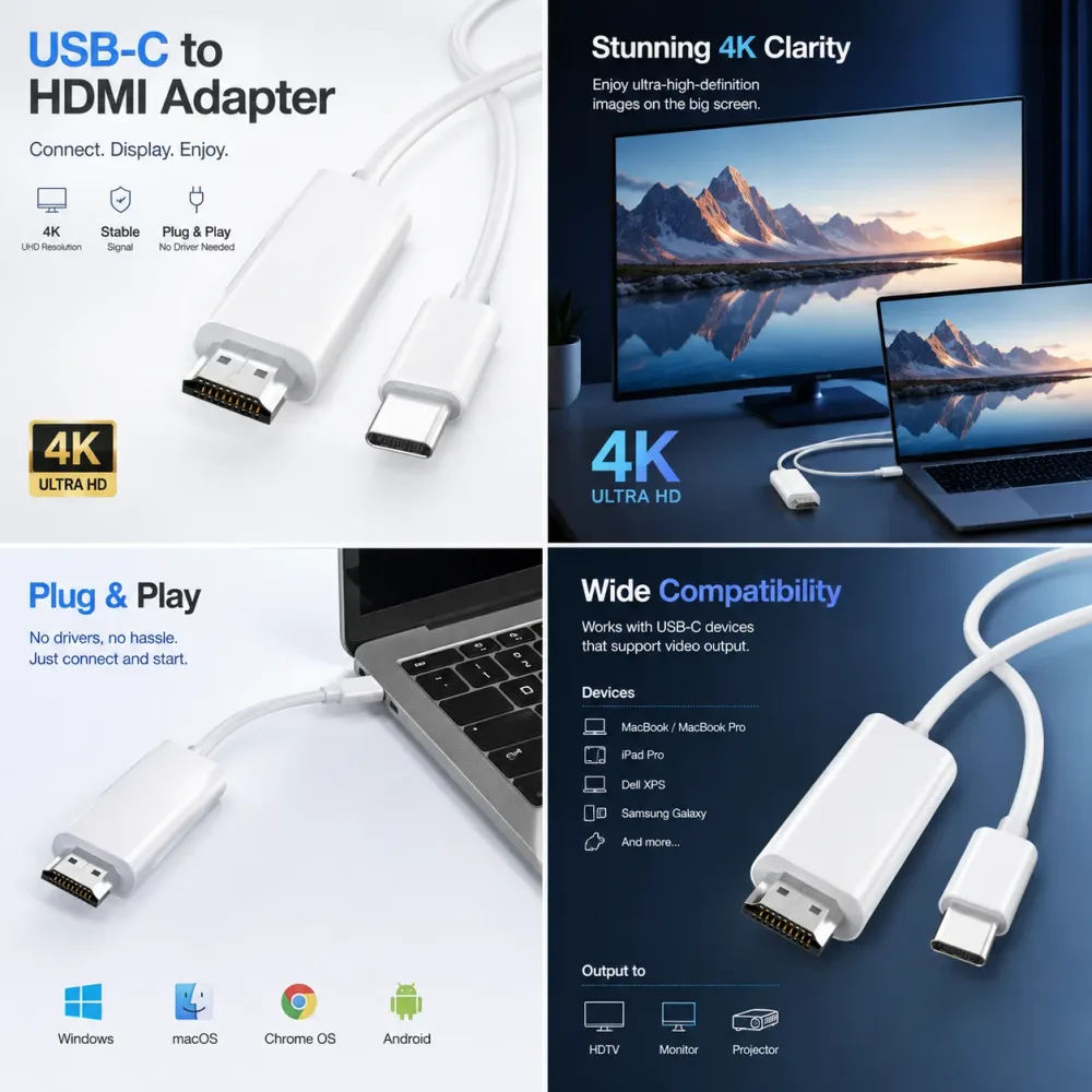 كابل type C إلى HDMI 4K